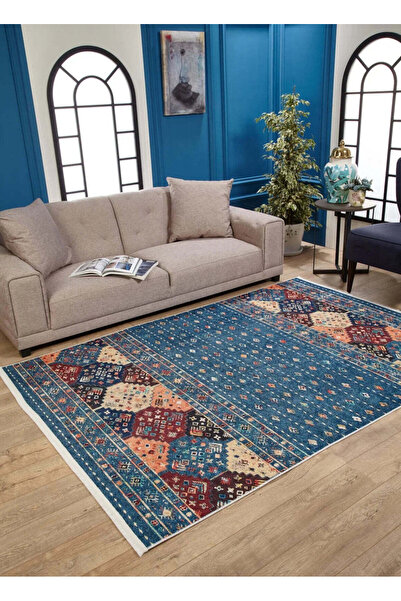 halinet Halı.Net Blue Modern Washable Non-Slip Living Room Carpet Haln-Hln1641
