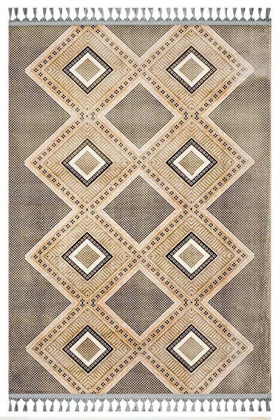 halinet Halı.Net Cream Ethnic Bohemian Washable Non-Slip Living Room Carpet M...