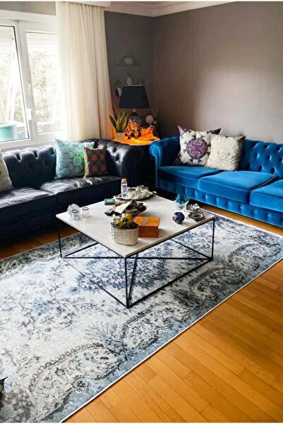 halinet Halı.Net Blue Classic Washable Non-Slip Living Room Carpet Haln-Hln201
