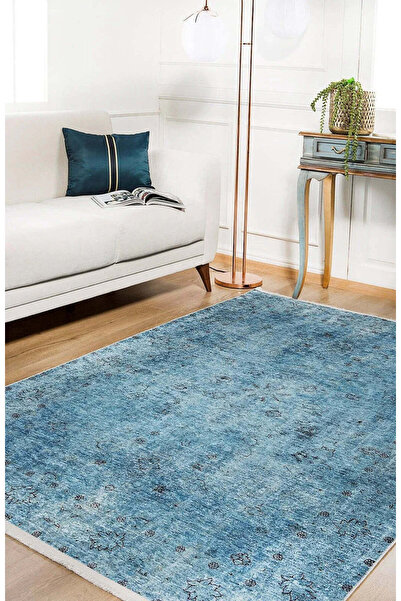 halinet Halı.Net Blue Vintage Antique Washable Non-Slip Living Room Carpet Ha...