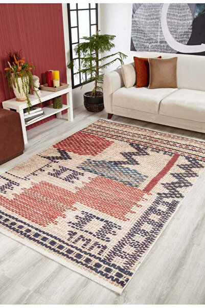 halinet Halı.Net Red Ethnic Bohemian Washable Non-Slip Living Room Carpet Hal...