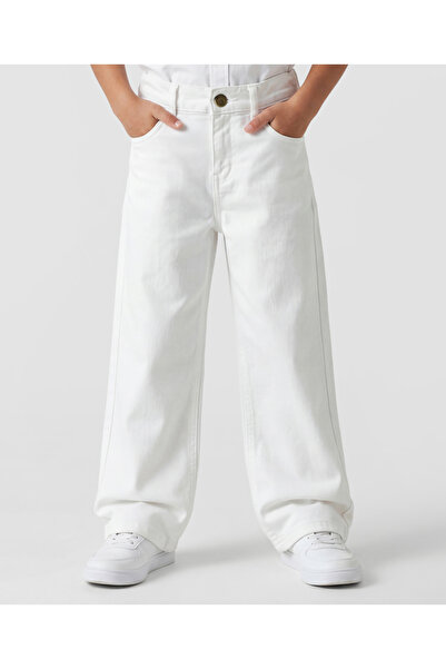 Pine kids Denim Woven Loose Fit Washed Wide Leg Jeans - White