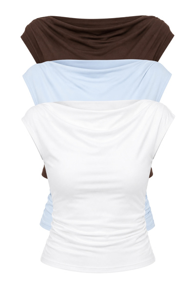 Bianco Lucci Women's Degaje Collar Side Gathered Detailed Lycra Triple Blouse...