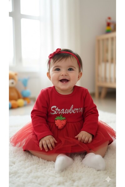 MİNİKO KİDS Baby Girl Christmas Themed Strawberry Dress