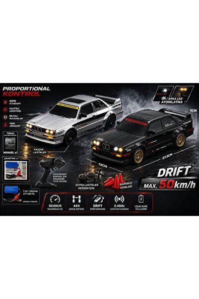 scntoys Uzaktan Kumandalı 50 Km/Hız Yapan RC Araba, BMW E30 Full İç Şarjlı Fo...