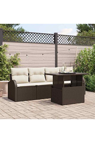 vidaxl Set de canapele pentru gradina cu perna 5 pcs Maro Rattan poli