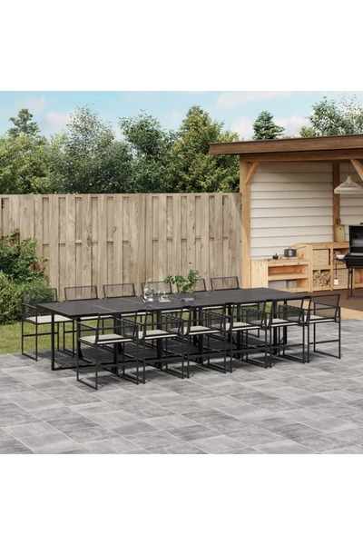 vidaxl Set mobilier de gradina cu perne, 13 piese, negru, poliratan