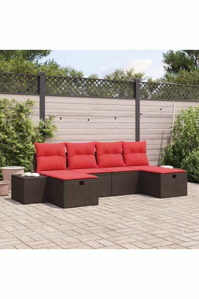 vidaxl Set de canapele pentru gradina cu perna 6 pcs Maro poliratan