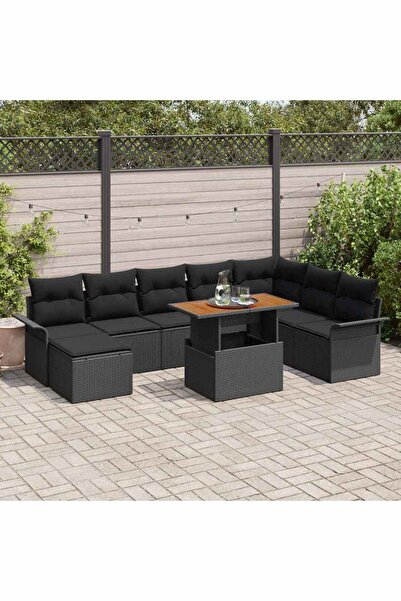vidaxl Set de canapele pentru gradina 9 pcs Negru Rattan poli