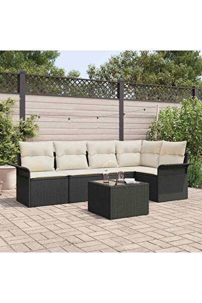 vidaxl Set de canapele pentru gradina cu perna 6 pcs Negru Rattan poli