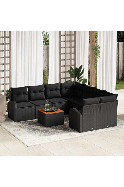 vidaxl Set de canapele pentru gradina 9 pcs Negru poliratan
