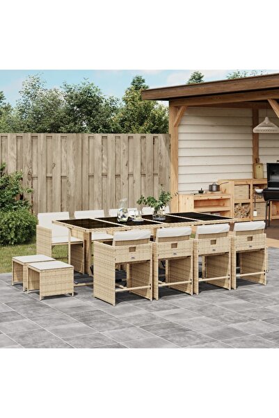 vidaxl Set mobilier de gradina cu perne, 13 piese, bej, poliratan