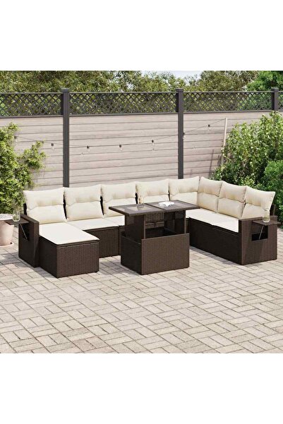vidaxl Set canapele de gradina cu perne, 9 piese, maro, poliratan