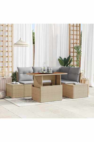 vidaxl Set de canapele pentru gradina 5 pcs Bej Rattan poli