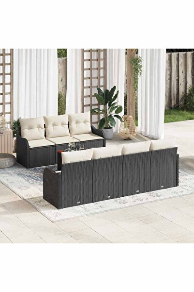 vidaxl Set de canapele pentru gradina 8 pcs Negru È™i Crem poliratan