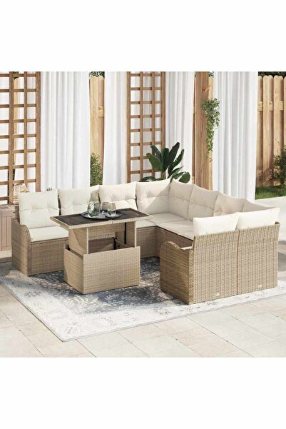 vidaxl Set de canapele pentru gradina cu perna 9 pcs Bej Rattan poli