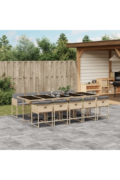 vidaxl Set mobilier gradina cu perne, 11 piese bej combinat poliratan