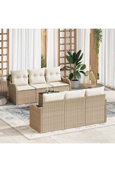 vidaxl Set de canapele pentru gradina 7 pcs Bej È™i crem poliratan