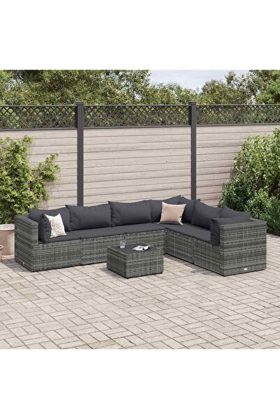 vidaxl Set mobilier de gradina cu perne, 7 piese, gri, poliratan