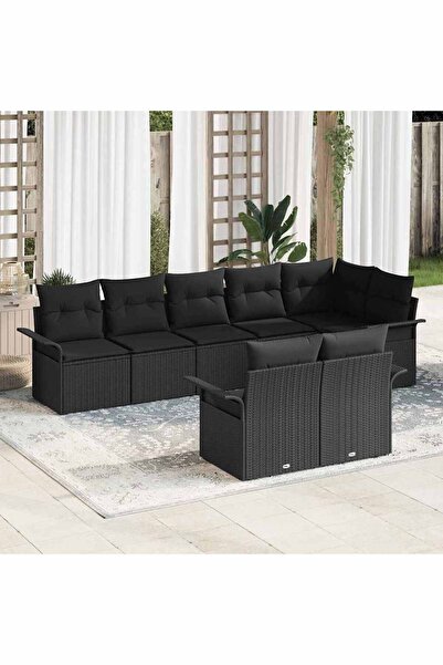vidaxl Set de canapele pentru gradina cu perna 8 pcs Negru poliratan