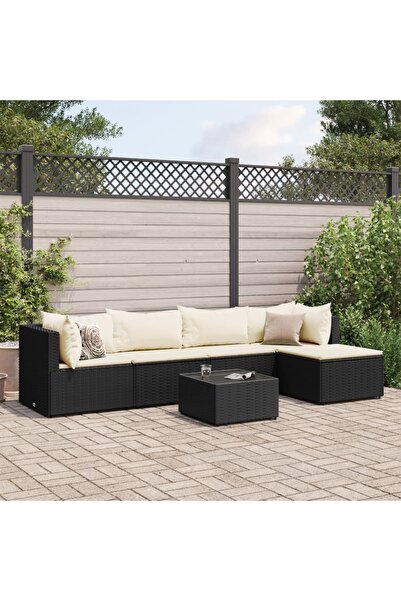 vidaxl Set mobilier de gradina cu perne, 6 piese, negru, poliratan