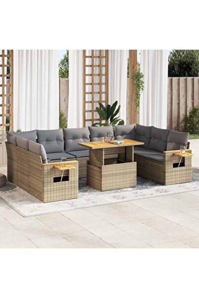 vidaxl Set canapele de gradina cu perne, 10 piese, bej, poliratan