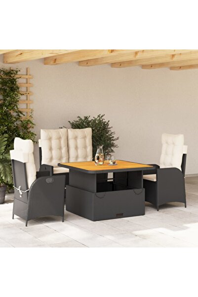 vidaxl Set mobilier de gradina cu perne, 4 piese, negru, poliratan