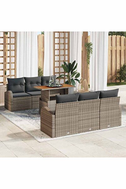 vidaxl Set de canapele pentru gradina 7 pcs Gri Rattan poli