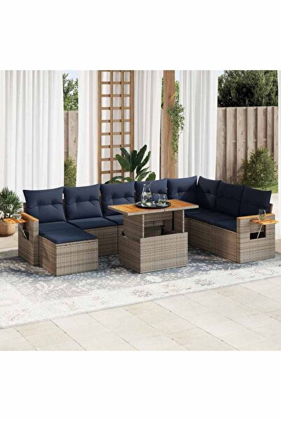 vidaxl Set mobilier de gradina cu perne, 10 piese, gri, poliratan