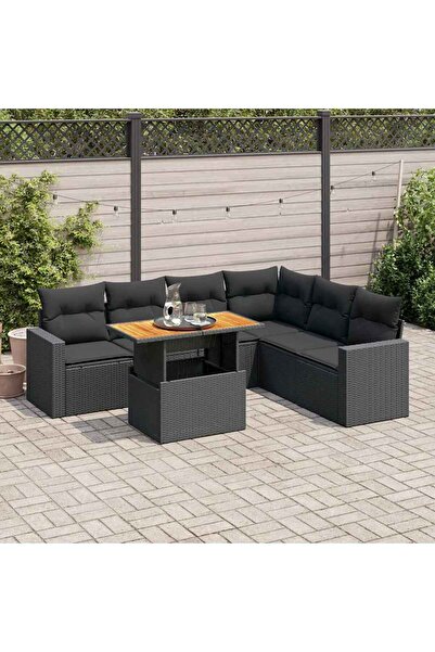 vidaxl Set canapele de gradina cu perne, 7 piese, negru, poliratan