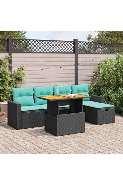 vidaxl Set mobilier gradina perne 6 piese negru poliratan/lemn acacia