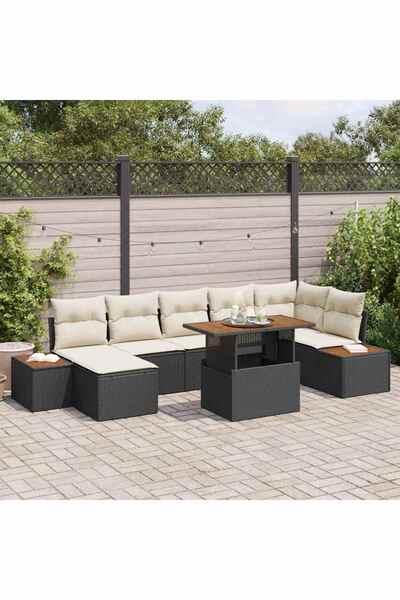 vidaxl Set de canapele pentru gradina 8 pcs Negru Rattan poli