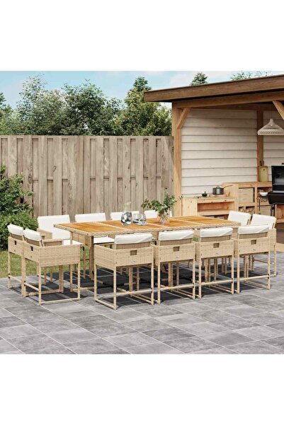 vidaxl Set mobilier de gradina cu perne, 13 piese, bej, poliratan