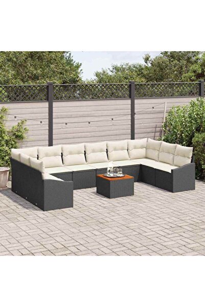 vidaxl Set de canapele pentru gradina 11 pcs Negru È™i Crem poliratan
