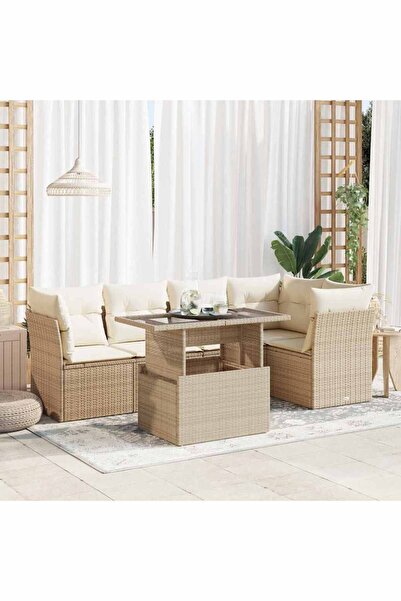 vidaxl Set canapele de gradina cu perne, 6 piese, bej, poliratan