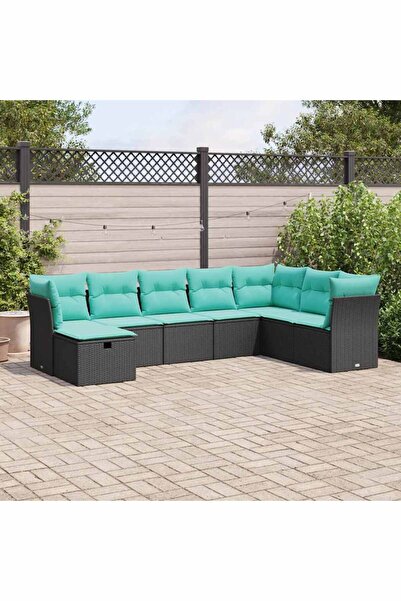 vidaxl Set mobilier de gradina cu perne, 8 piese, negru, poliratan