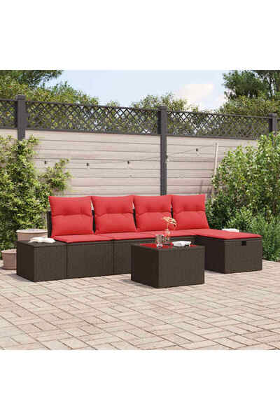 vidaxl Set de canapele pentru gradina cu perna 6 pcs Maro poliratan