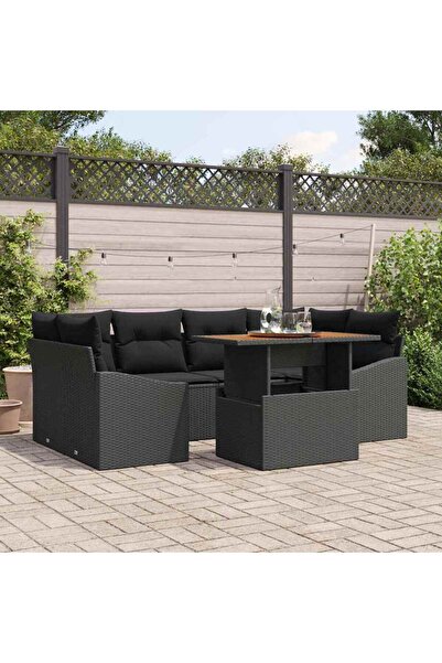 vidaxl Set de canapele pentru gradina 7 pcs Negru Rattan poli