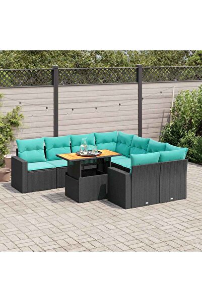 vidaxl Set mobilier de gradina cu perne, 9 piese, negru, poliratan