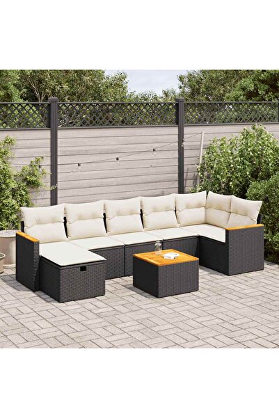 vidaxl Set mobilier de gradina cu perne, 8 piese, negru, poliratan