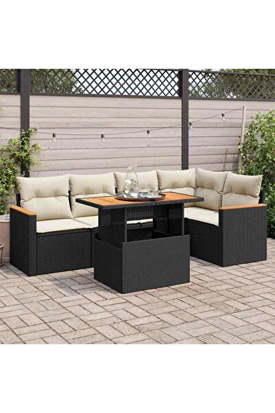 vidaxl Set mobilier gradina perne 6 piese negru poliratan/lemn acacia