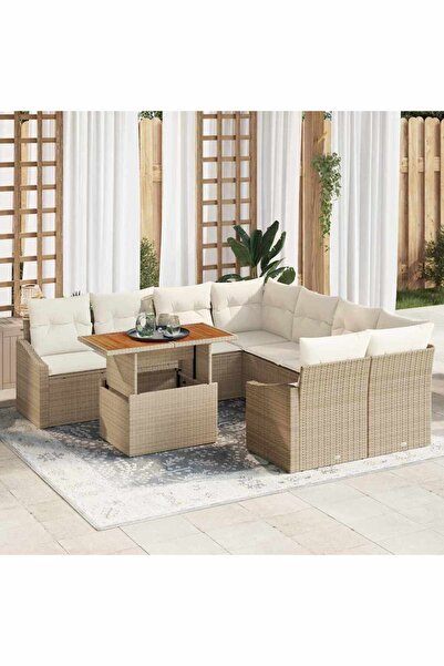 vidaxl Set de canapele pentru gradina 9 pcs Bej Rattan poli