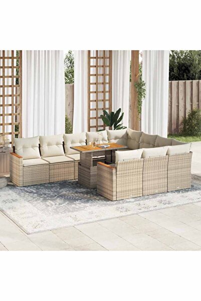 vidaxl Set canapele gradina perne 11 piese bej, poliratan/lemn acacia