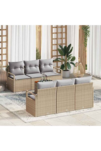 vidaxl Set de canapele pentru gradina cu perna 7 pcs Bej poliratan