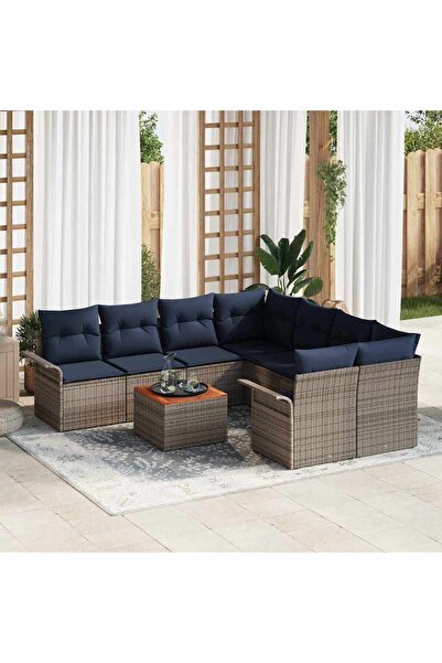 vidaxl Set de canapele pentru gradina cu perna 9 pcs Gri poliratan