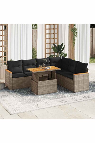 vidaxl Set canapele gradina cu perne 7 piese gri poliratan/lemn acacia