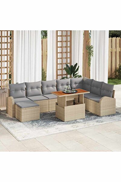 vidaxl Set de canapele pentru gradina 9 pcs Bej Rattan poli