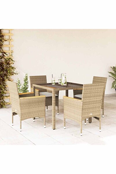 vidaxl Set mobilier de gradina cu perne 5 piese bej poliratan & sticla