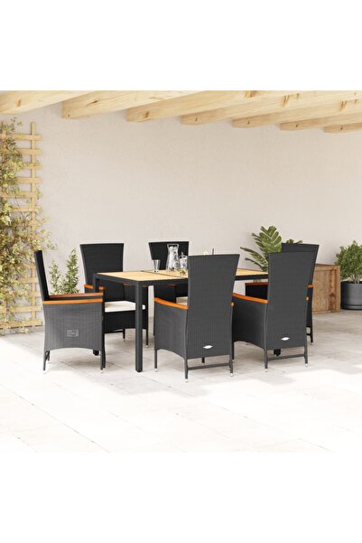 vidaxl Set mobilier de gradina cu perne, 7 piese, negru, poliratan