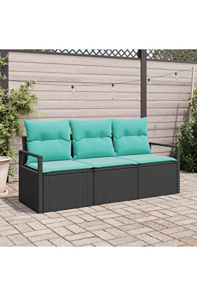 vidaxl Set de canapea 3 pcs Negru poliratan